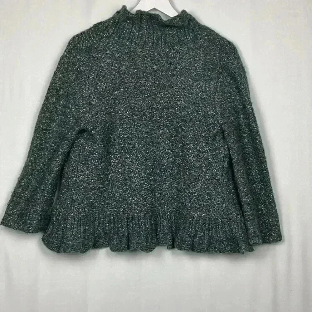 Ruby Rd Womens Cardigan LP Marled Blue White Red Open Ruffle Front 3/4 Sleeve - Picture 9 of 12
